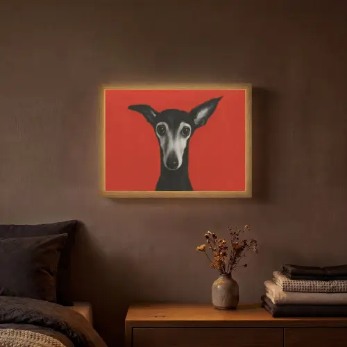 Windhond - Minimalistisch - Rood Light Box met batterij (Wandlamp) middel -sfeer4