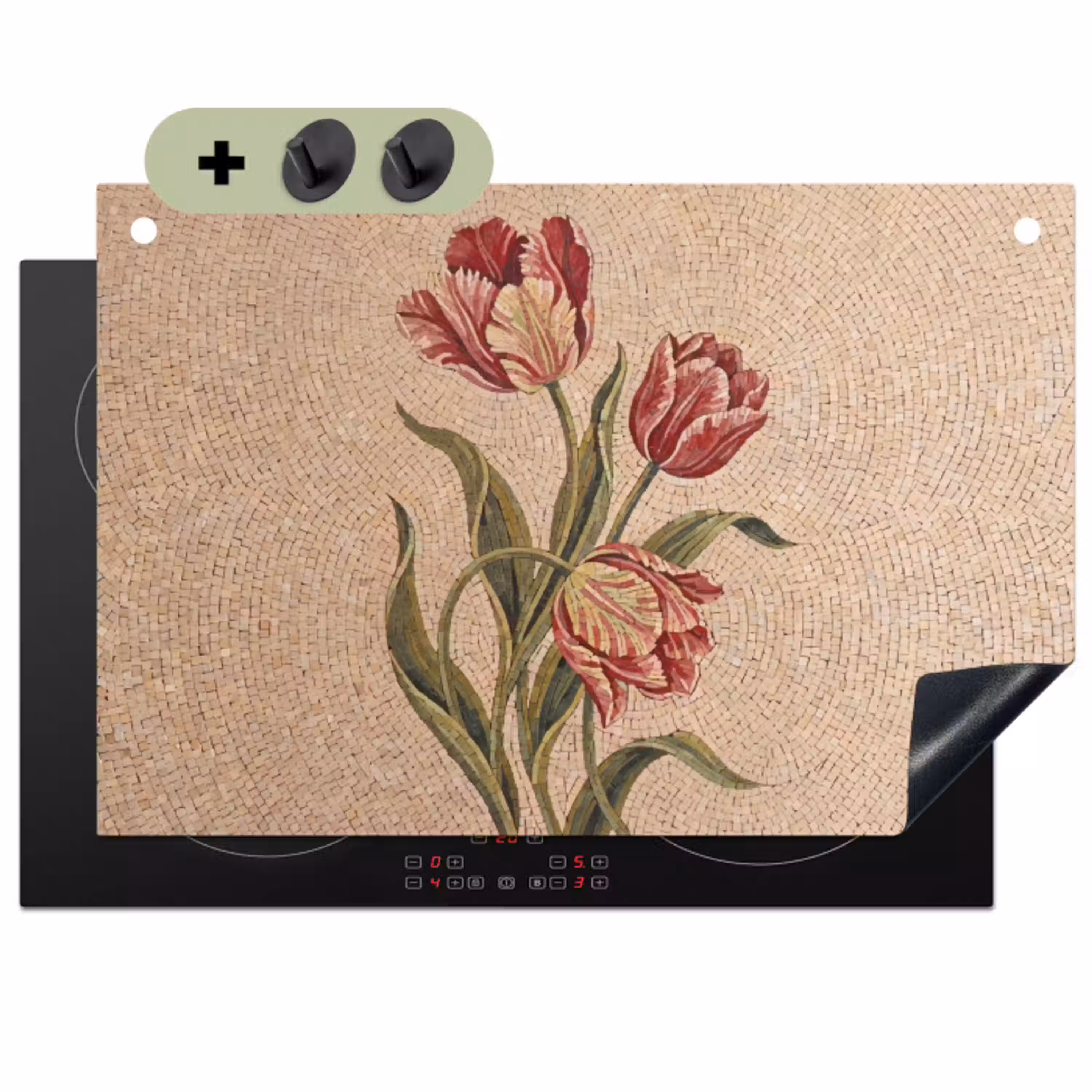Bloemen - Mozaïek - Rood - Groen - Kunst Inductie beschemer met haakjes klein -3d