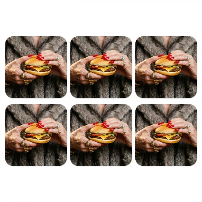 Vrouw - Hamburger - Bontjas onderzetter kurk middel -3d