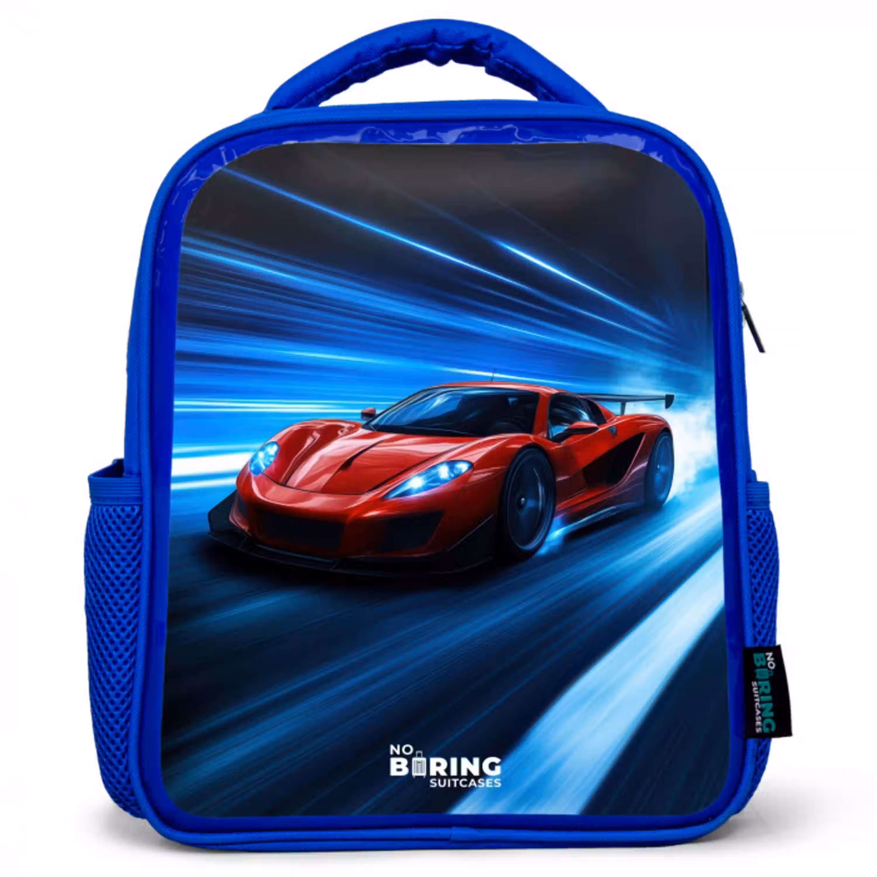 Rode racewagen in digitale snelheidswereld Kinderrugzak - Blauw middel -3d