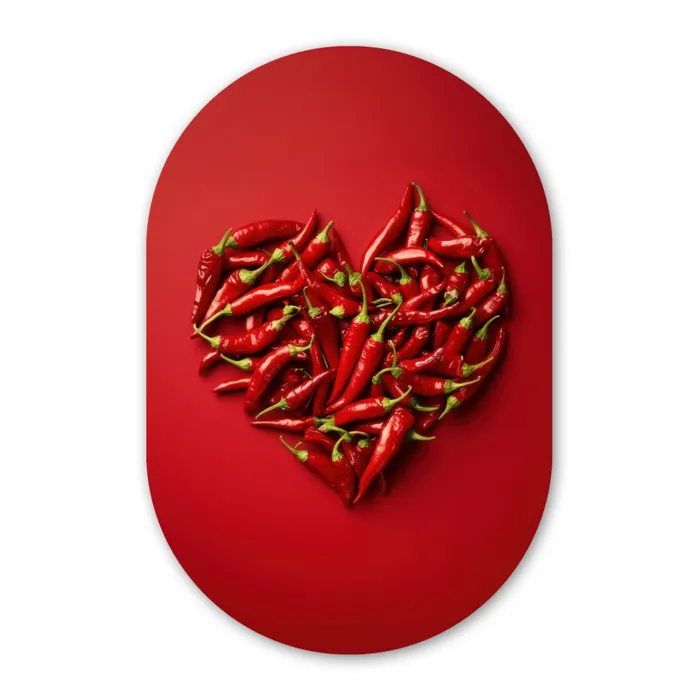 Pepers - Rood - Hart Wandcirkel Ovaal Glas middel -3d
