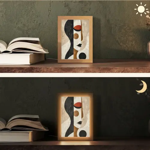 Gezicht - Abstract - Kunst - Vormen Light Box met kabel (Tafellamp) klein -sfeer3