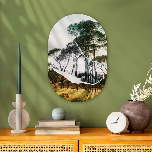 Italiaans landschap parasoldennen - Kunst - Hendrik Voogd - Schilderij - Zwart wit - Oude meesters Wandcirkel Ovaal Forex klein -sfeer2