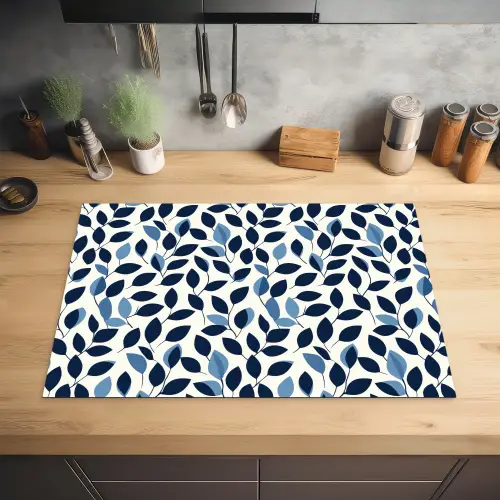 Grafisch - Bladmotief - Diepblauw Inductie beschermer vinyl 3mm klein 276 -sfeer5