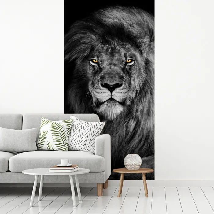 Leeuw - Ogen - Oranje - Zwart wit - Dieren - Portret fotobehang vinyl groot -woonkamer