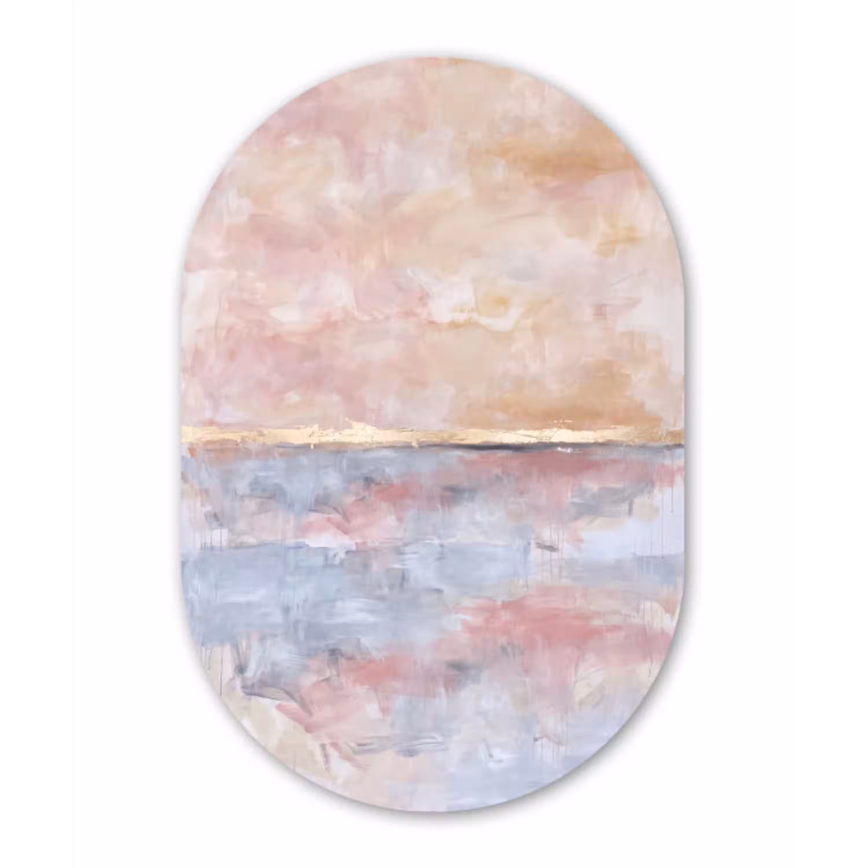 Abstract - Horizontaal - Kunst - Roze - Goud Wandcirkel Ovaal Aluminium middel -3d