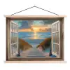Doorkijk - Strand - Pad - Zonsondergang textielposter latten blank klein -3d