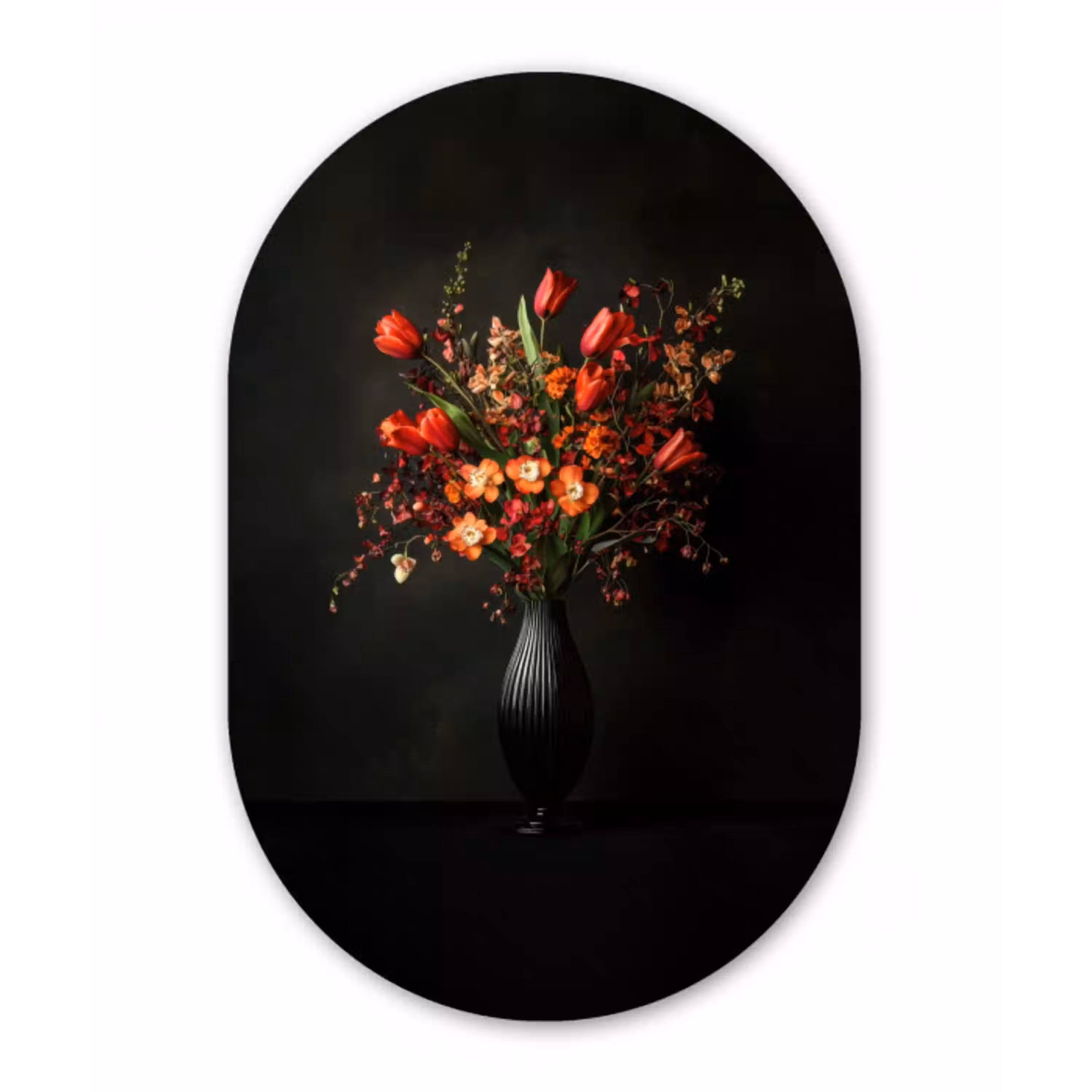 Bloemen - Takken - Boeket Wandcirkel Ovaal Aluminium middel -3d