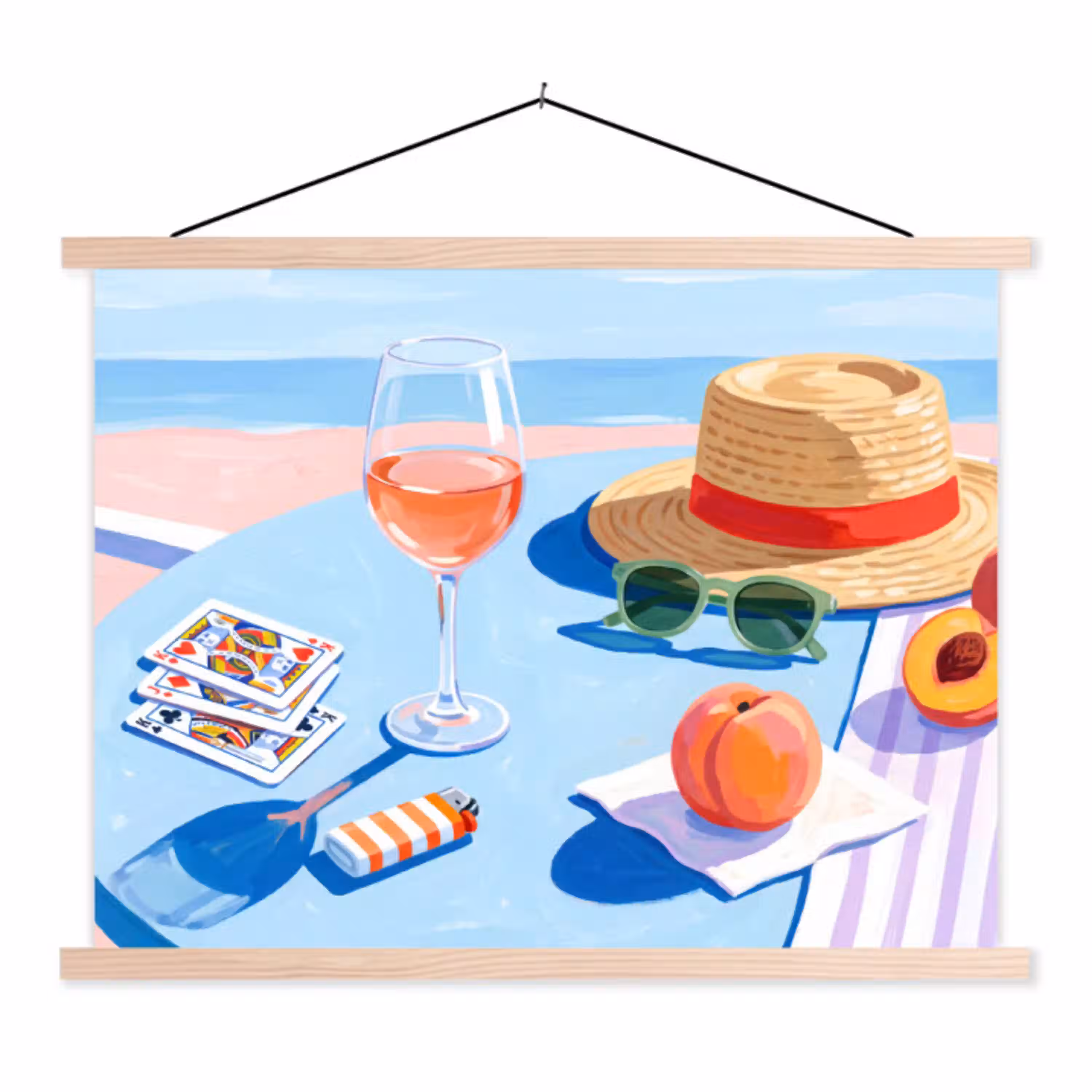 Strand - Picknick - Zomer textielposter latten blank klein -3d