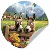 Ezels - Bloemen - Zomers Wandcirkel behangsticker klein -3d