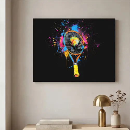 Graffiti - Sport - Tennis - Raket - Bal Textielframe zwart klein -sfeer2