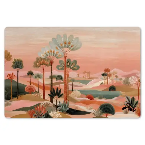 Roze landschap - Palmen - Water Placemat vinyl groot -zzsfeer1_Kitchenyeah-website