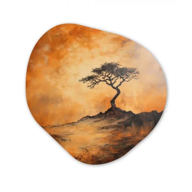 Boom - Landschap - Oranje Wandcirkel Organisch Forex 3mm klein -3d