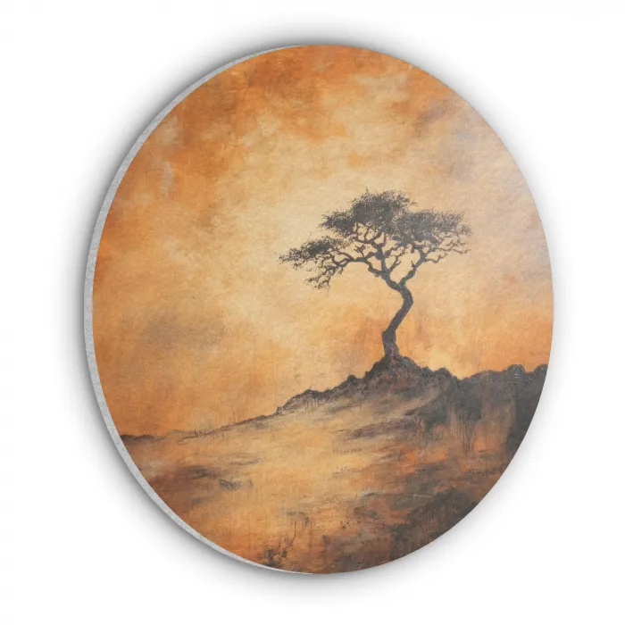 Boom - Landschap - Oranje Akoestische PET Vilt - Rond klein -3d
