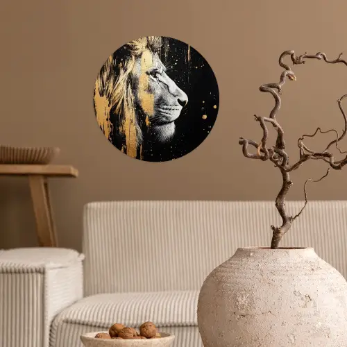 Portret - Leeuw - Abstract - Goud Wandcirkel behangsticker klein -sfeer1