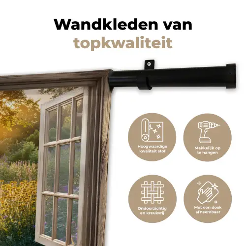 Doorkijk - Bloemen - Natuur - Zon - Pad Wandkleed katoen klein -sfeer2
