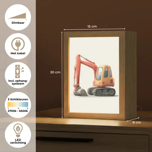 Graafmachine - Oranje - Illustratie - Minimalistisch Light Box met kabel (Kinderlampje) klein -USP_NL