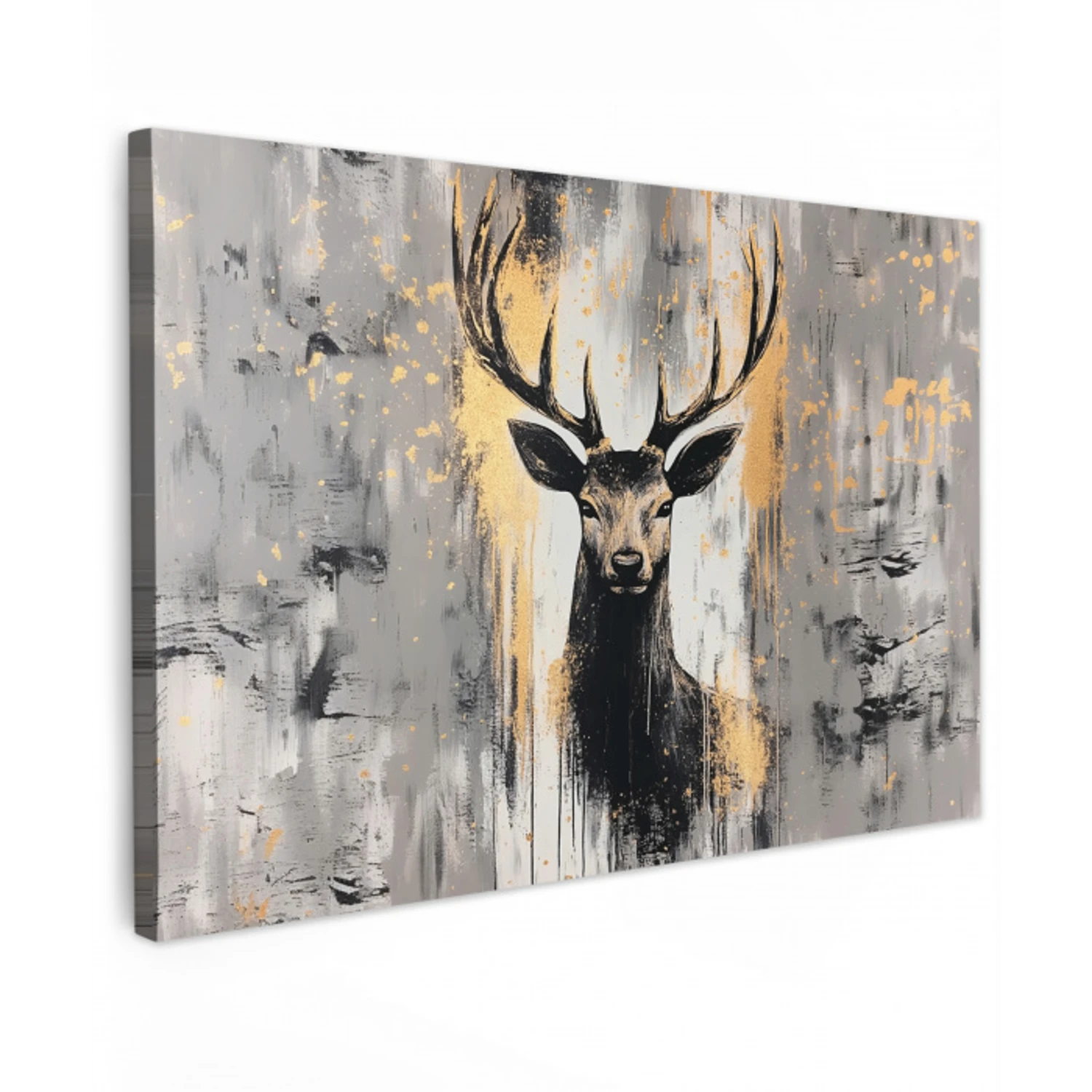 Abstract - Hert - Gewei - Goud Tuinposter op houten frame 2 cm dik klein -3d