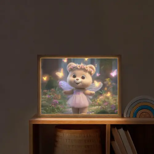Teddybeer - Bloemenkrans - Vlinders - Elfenvleugels Light Box met batterij (Wandlamp kind) middel -sfeer1_kind