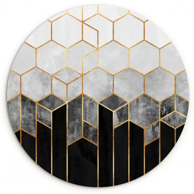 Goud - Hexagon - Chic - Patronen - Luxe Wandcirkel kunststof plaat 5mm dik klein -3d