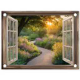 Doorkijk - Bloemen - Natuur - Zon - Pad tuinposter los doek klein -3d