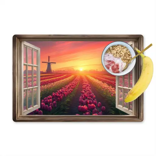 Doorkijk - Tulpen - Zonsondergang - Bloemen - Kleurrijk Placemat vinyl groot -zzzproduct_Kitchenyeah-website