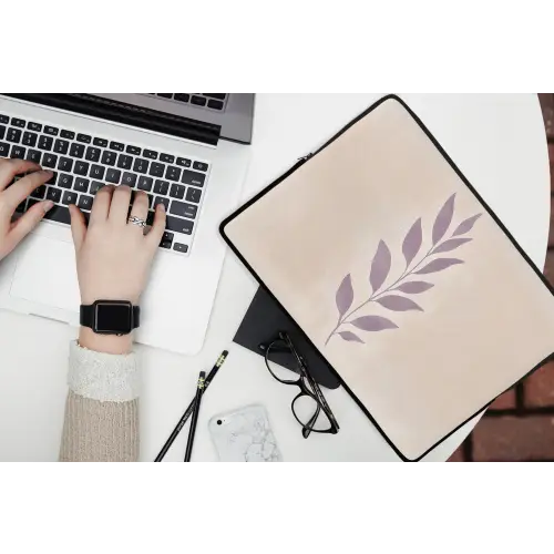 Tak - Bladeren - Minimalistisch - Beige laptophoes neopreen klein -bureau