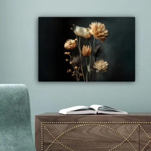 Boeket - Bloemen - Licht - Zwart canvas 2cm klein -sfeer4