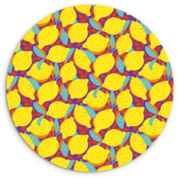 Citroenen - Geel - Stippen - Oranje Wandcirkel kunststof plaat 5mm dik klein 188 -3d