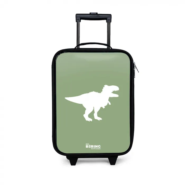 Groen met T-rex dino Kinderkoffer - Zwart klein -3d