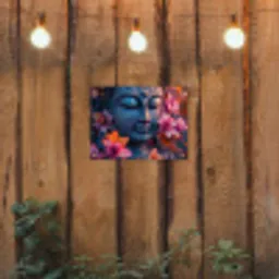 Boeddha omgeven door kleurrijke bloemen tuinposter los doek klein -sfeer1