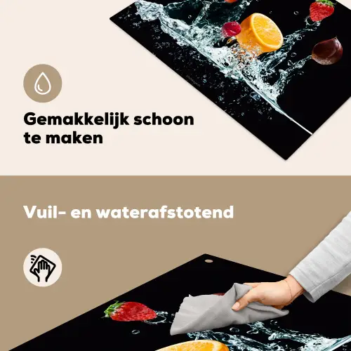 Watersplash - Fruit - Zwart Inductie beschemer met haakjes klein -ky-schoon-nl