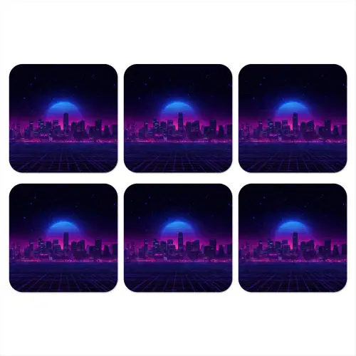 Skyline - Zon - Neon - Rasterpatroon onderzetter kurk middel -3d