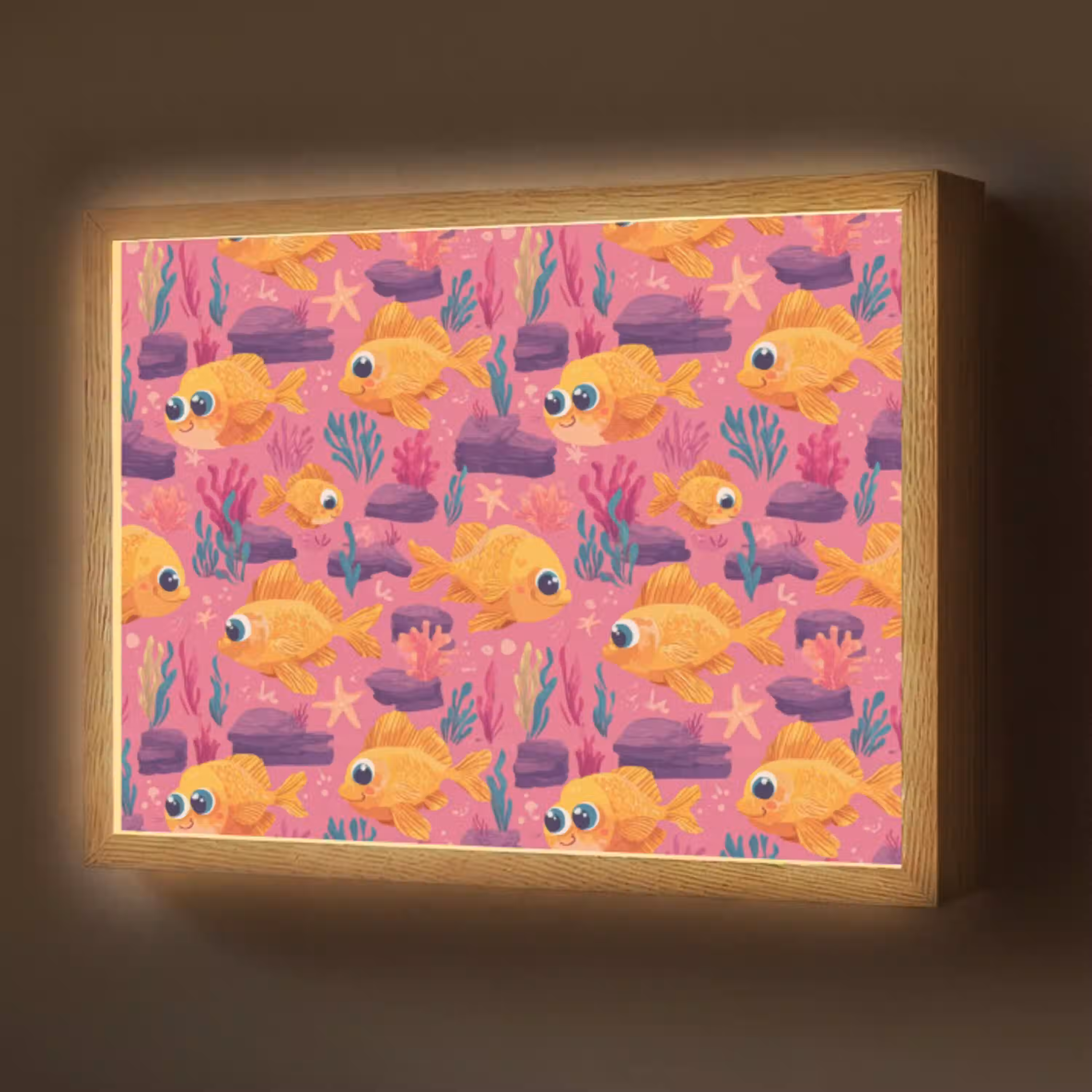 Goudvissen - Koraal - Kleurrijk Light Box met batterij (Wandlamp) middel 907 -z3d_website