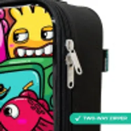 Monsters, bloemen en ijsje patroon Kinderkoffer - Zwart klein -rits_UK