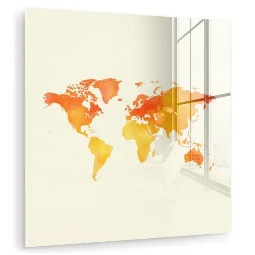 Wereldkaart - Oranje - Kleurrijk plexiglas 5mm klein -zzzproduct_nieuw