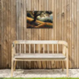 Bankje - Boom - Klaprozen - Heuvels Tuinposter op houten frame 2 cm dik klein -sfeer4