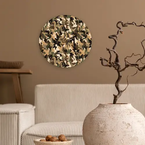 Woestijnkleur - Natuurlijk - Camouflage Wandcirkel plexiglas klein 852 -sfeer1