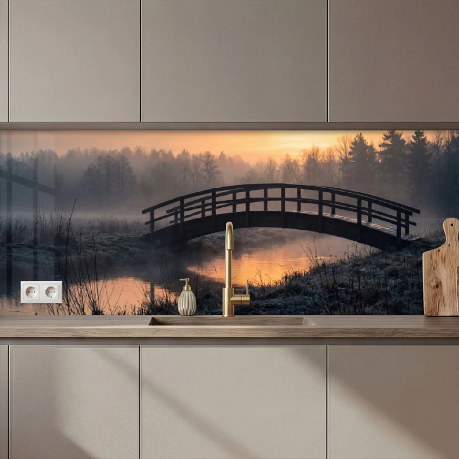Brug - Mist - Bomen - Water keuken achterwand 2 middel zz_3dshopping