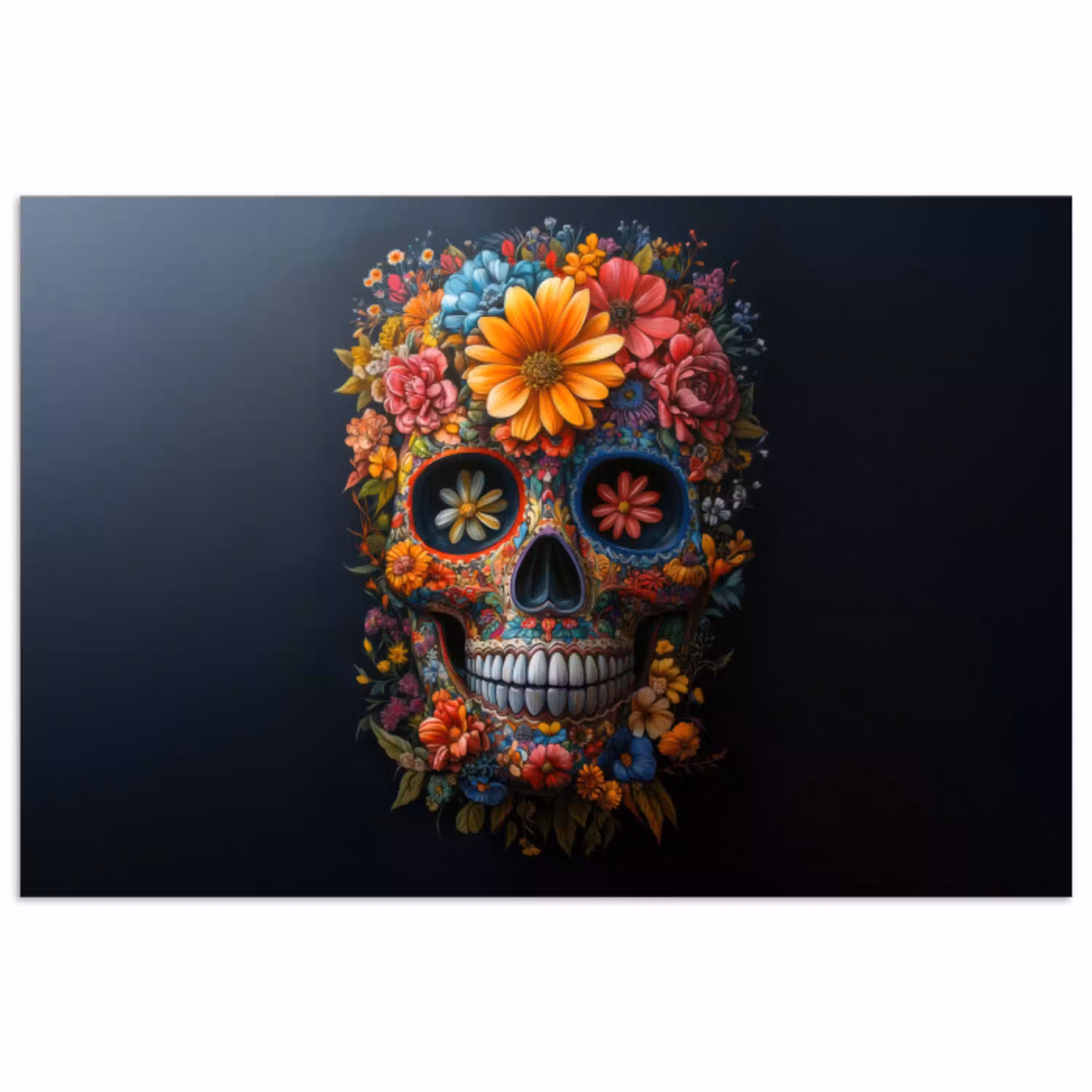 Bloemen - Kleurrijk - Schedel poster papier klein -3d