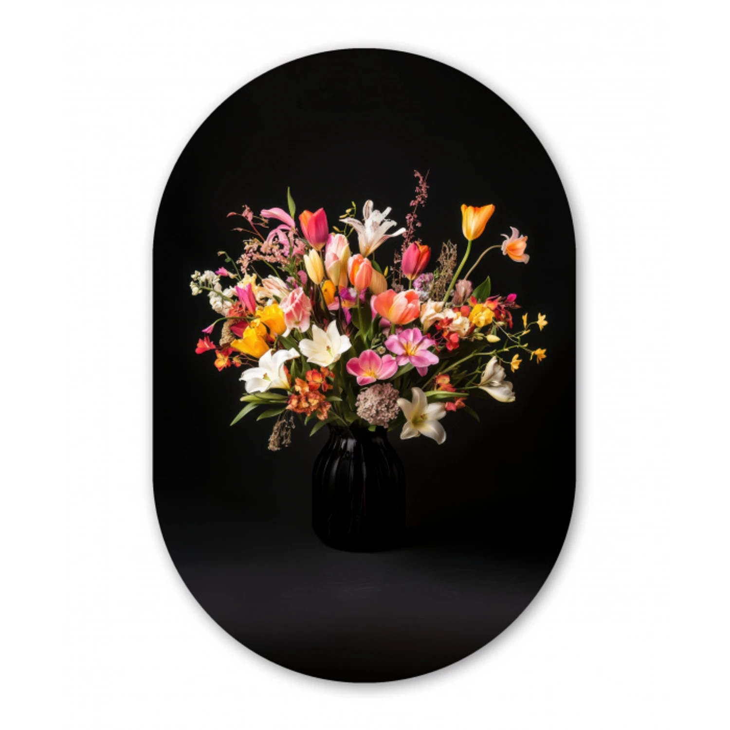 Vaas - Bloemen - Tulpen Wandcirkel Ovaal Glas middel -3d