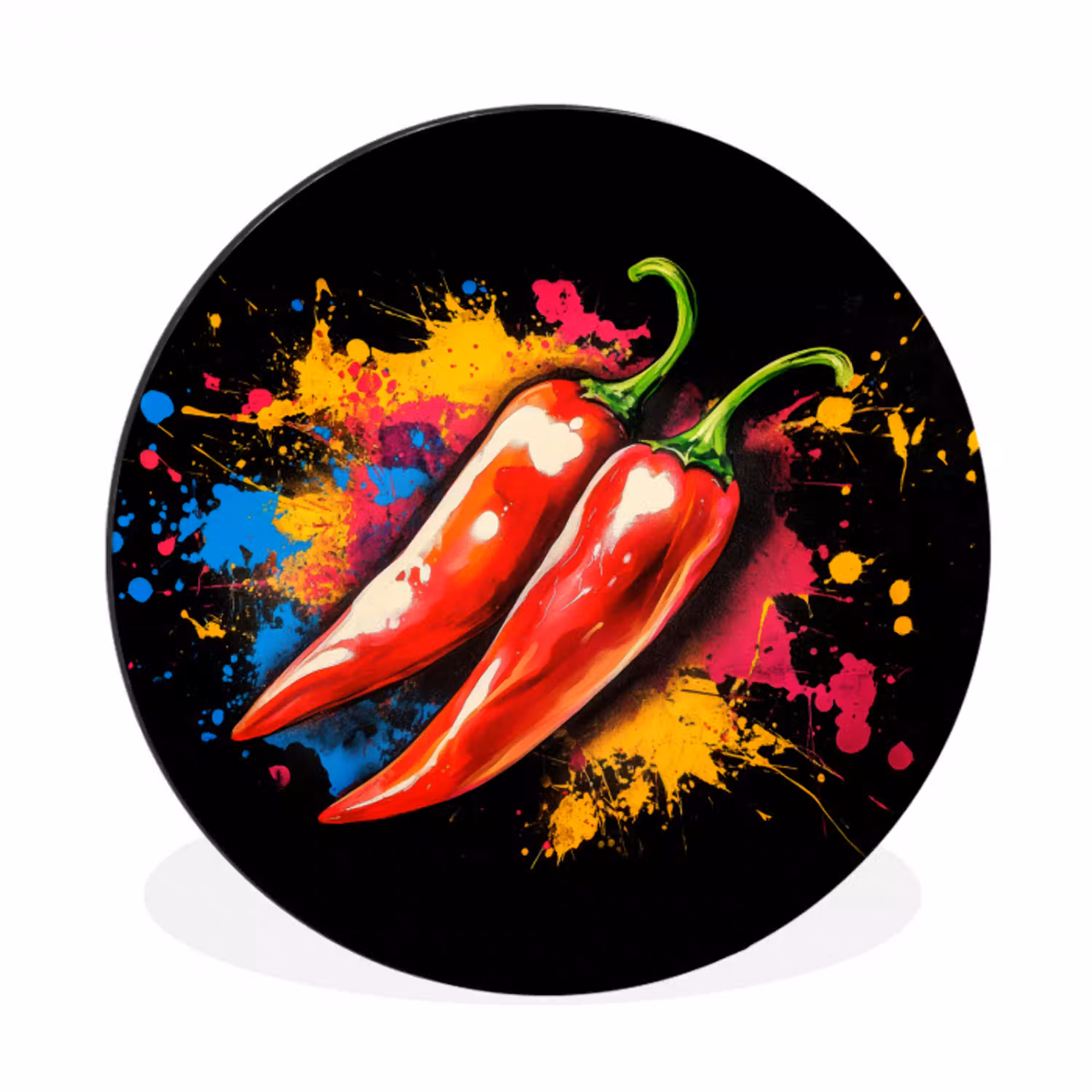 Peper - Graffiti - Verf - Abstract - Modern - Kleurrijk Wandcirkel aluminium klein -3d