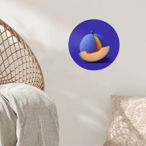 Meloen - Blauw - Oranje - Kunstzinnig Wandcirkel behangsticker klein -sfeer4