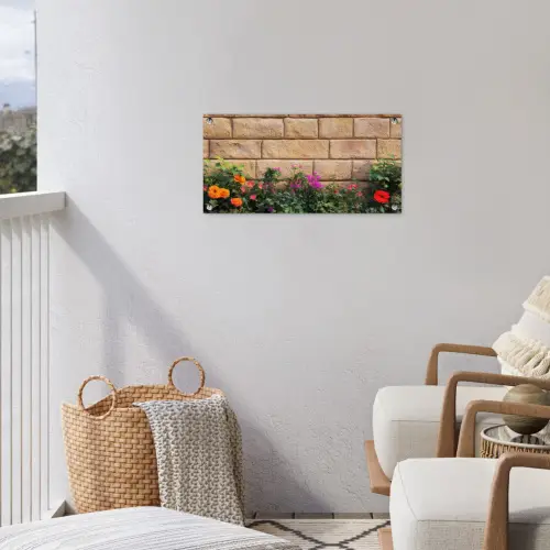 Bloemen - Bakstenen - Kleurrijk tuinposter los doek klein -sfeer8