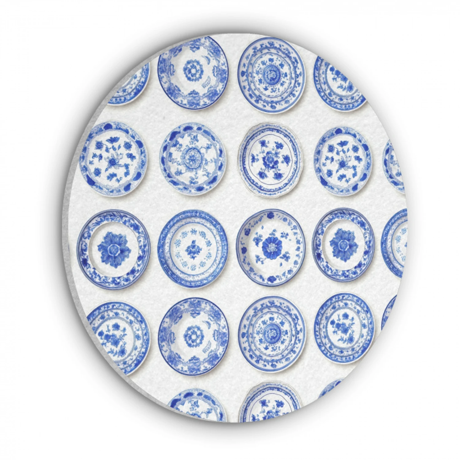 Borden - Bloemen - Patroon - Blauw Akoestische PET Vilt - Rond klein 838 -3d