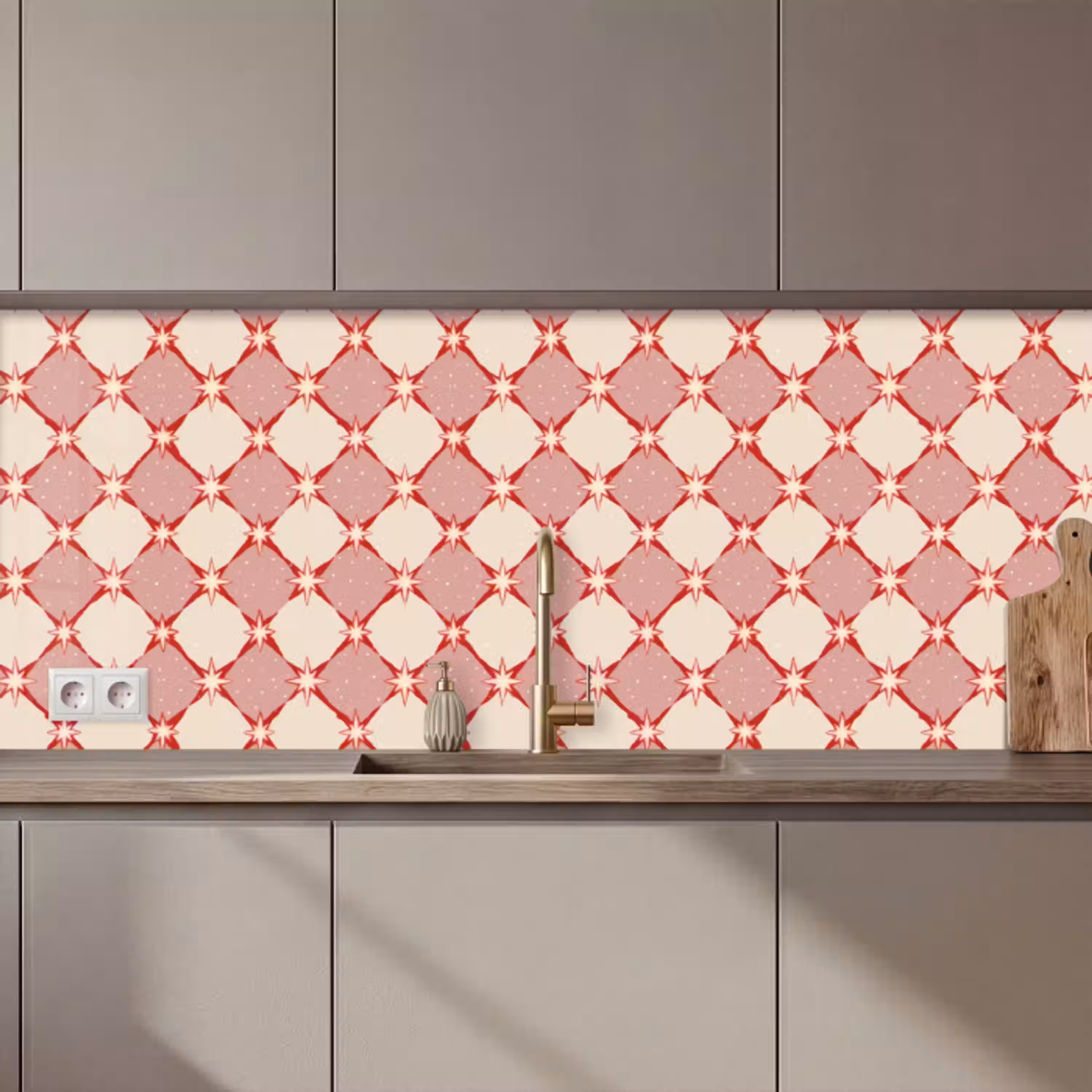Ruiten - Sterren - Vintage - Oudroze - Rood keuken achterwand 2 middel 871 zz_3dshopping