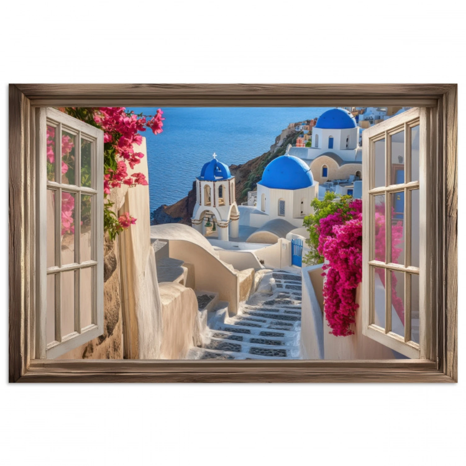 Doorkijk - Santorini - Landschap - Blauw - Grieks poster papier klein -3d
