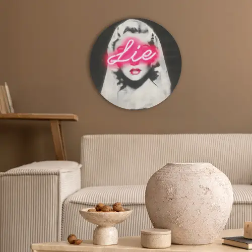 Neon - Letters - Vintage - Vrouw Akoestische PET Vilt - Rond klein -sfeer1
