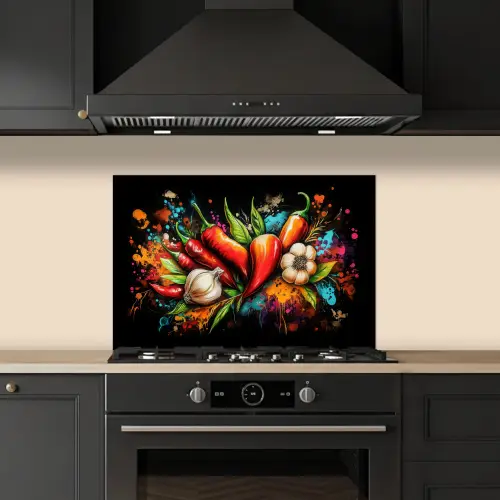 Groente - Peper - Knoflook - Graffiti - Verf - Kleurrijk keuken achterwand spatscherm klein -sfeer1