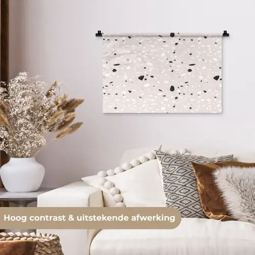Terrazzo -  Patroon - Zacht - Zwart - Wit Wandkleed katoen klein 269 -sfeer1